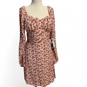 AS U WISH Boho Ditsy Floral Print Puff SLV Square Neck Empire Waist Dress SZ L